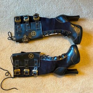 Demonia Black Heeled Boots with Buckle Details